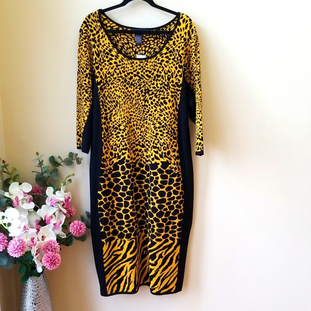 Ashley Stewart Multi Animal Print Sweater Dress